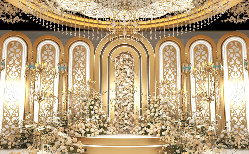 马关香槟色调婚礼堂效果展示